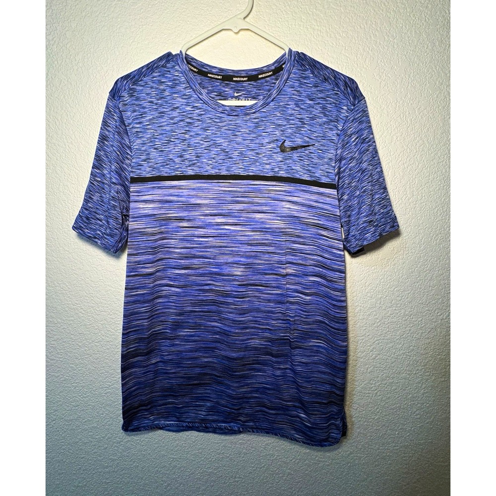 Nike NikeCourt Dri-FIT Men's Blue Striped Moisture Wicking T-Shirt M